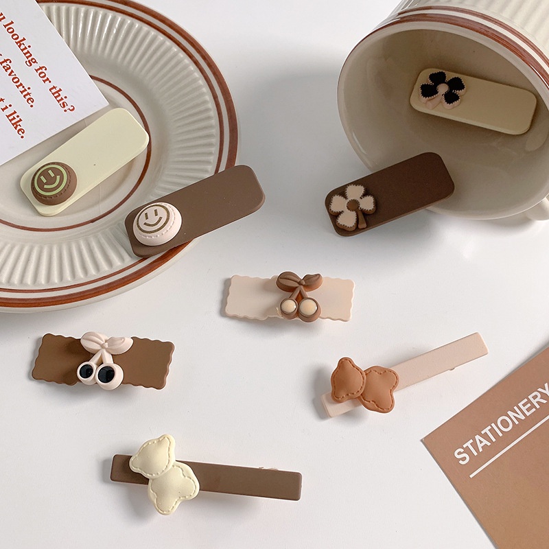 Kẹp Tóc Màu Cà Phê Sữa Hoa Quả Anh Đào Dễ Thương Cho Bé Gái