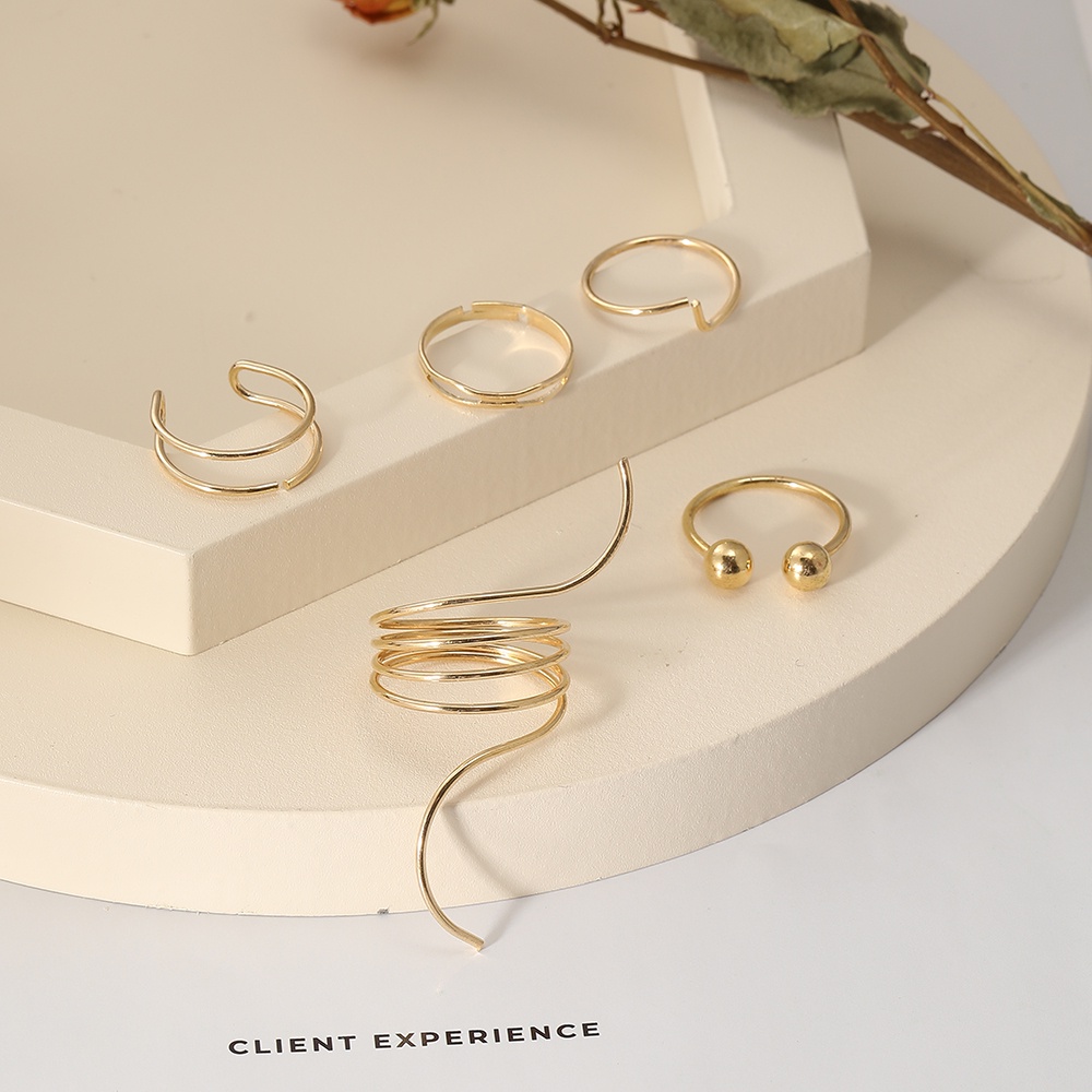 Set 5 nhẫn mạ vàng kiểu dáng đơn giản thanh lịch dành cho nữ