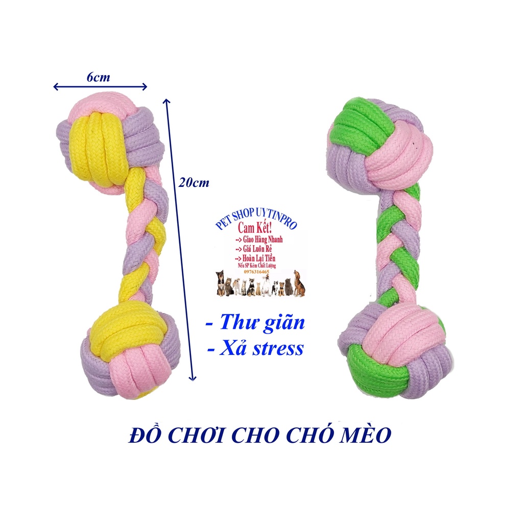 ĐỒ CHƠI DÂY THỪNG CHO THÚ CƯNG CHÓ MÈO Hình dây 2 đầu gắn hai quả bóng mỗi quả đường kính 6cm - Pet shop Uytinpro