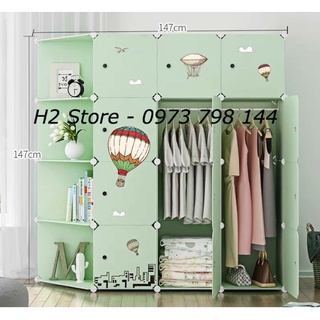 Tủ nhựa ghép 12 ô & 4 kệ góc để quần áo thông minh size to