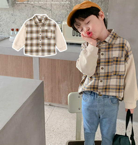 Áo sơ mi dài tay họa tiết caro phong cách Hàn Quốc thời trang mùa thu cho bé trai