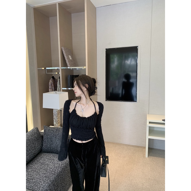 Erotic Spice Girl Áo sweater Giả Hai Lớp Tay Dài Cổ Treo Lãng Mạn Dành Cho Bạn Nữ