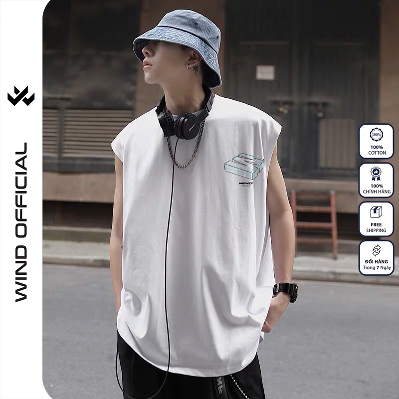 Áo thun sát nách WIND unisex form rộng tanktop 100% cotton oversize 3D 3 lỗ thời trang nam nữ