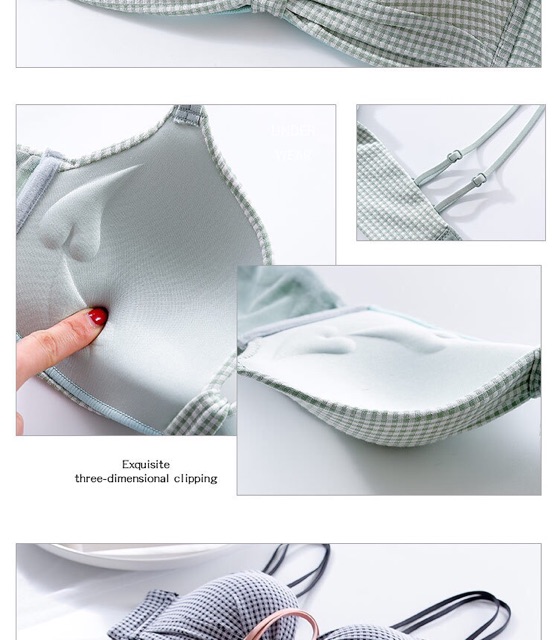 Bộ Đồ Lót Nơ Không Gọng Đẩy Ngực Phối Kẻ Siêu Hot 970