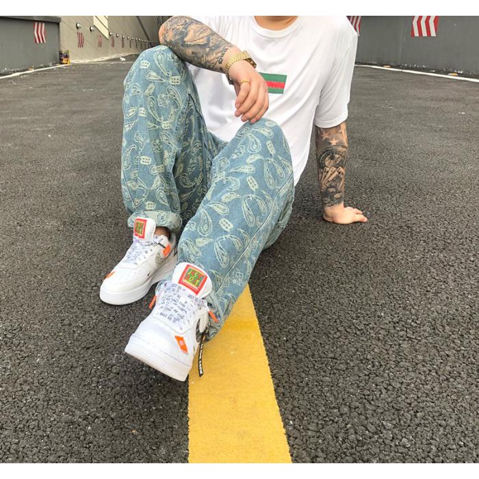 Quần jeans BANDANA thêu cao cấp ống rộng phong cách hiphop unisex J7, quần bò Chaien Studio