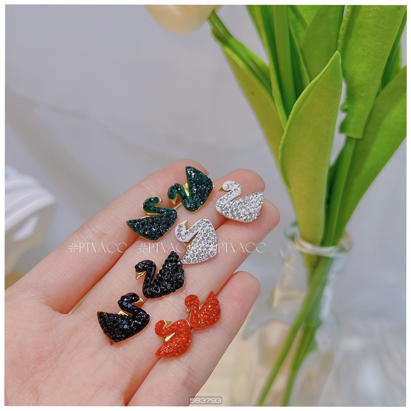 Bộ trang sức titan, dây chuyền, bông tai thiên nga đính đá 4 màu .PTNACC.