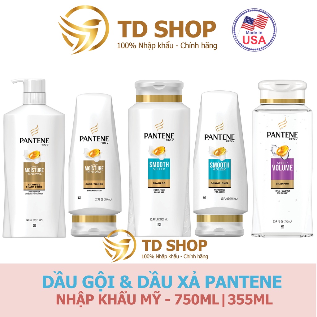 Dầu Gội+Dầu xả Pantene Mỹ Classic clean I Smooth&sleek I Moisture renewal I Sheer volume 750ml I 375ml - TD Shop