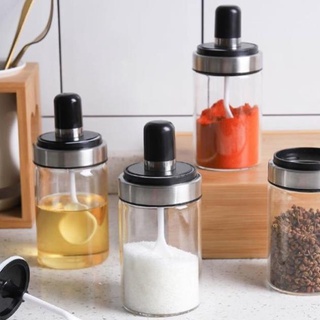 Hũ đựng gia vị có thìa thông minh - hộp gia vị thủy tinh kèm thìa.