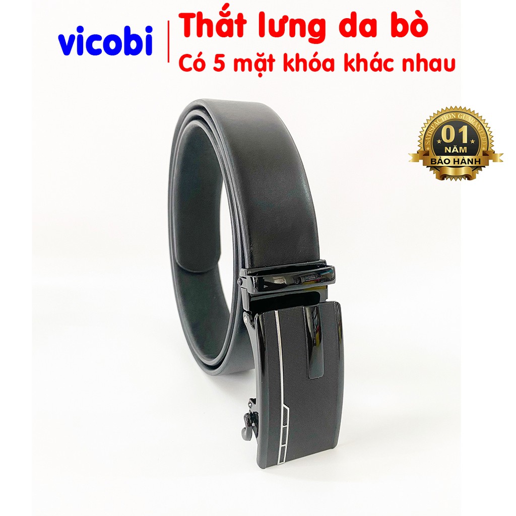 Thắt lưng nam da bò 2 mặt Vicobi TLD, dây lưng khóa tự động, dây nịt có kích thước 3,5cm, gia công tại Việt Nam
