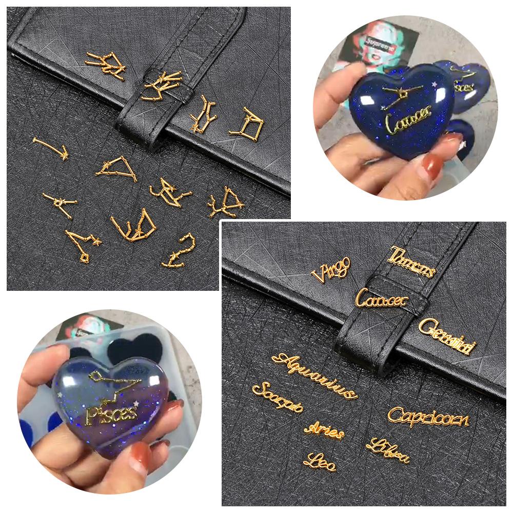 Luol Phụ Kiện Vòng Cổ Resin Kim Loại Làm Vòng Tay Dây Chuyền 12 Chòm Sao Bezel