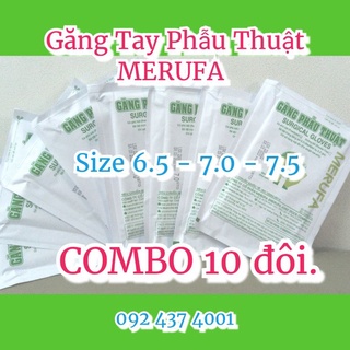 Găng tay phẫu thuật merufa, tiệt trùng . combo 10 đôi.