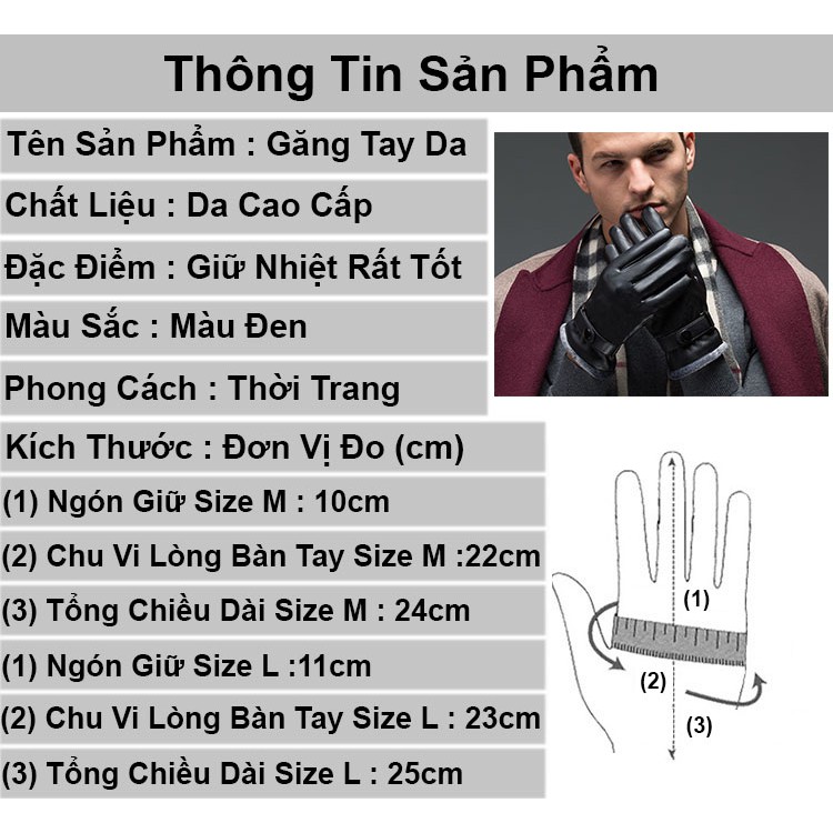 Găng tay chống lạnh mùa đông cho nam lót nỉ giữ ấm chất liệu da cao cấp chống nước