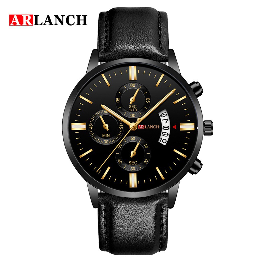Đồng hồ Nam Giá Rẻ ARLANCH dây da màu đen cao cấp sang trọng lịch lãm chống nước, kính cường lực chống xước - Tặng hộp | BigBuy360 - bigbuy360.vn