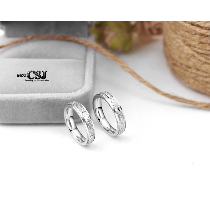 nhẫn inox phun cát chạm khắc họa tiết bông hoa siêu đẹp - tặng hộp đựng xinh xắn