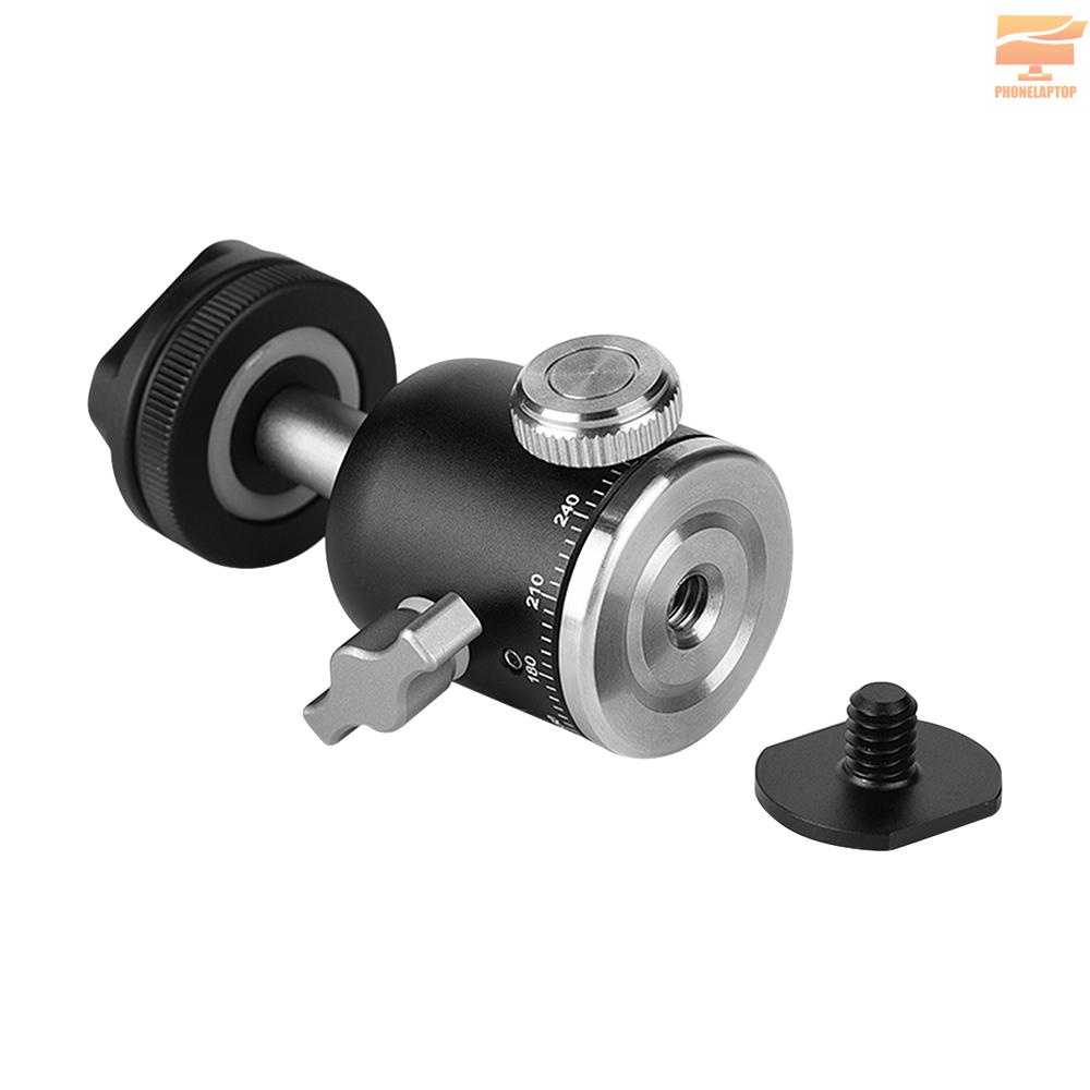 Multi-function Aluminum Alloy Mini Ballhead Ball Head 360° Panorama Head with Hot Shoe Base Mount 1/4 Inch Screw for Camera DSLR Video Light Microphone