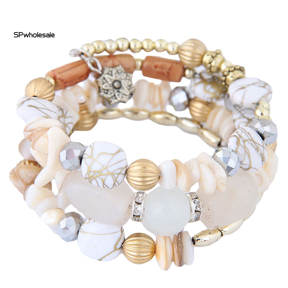 {SPwholesale} Vòng Tay Chuỗi Hạt Đá Tự Nhiên Nhiều Lớp Có Thể Điều Chỉnh Phong Cách Retro Cho Nữ