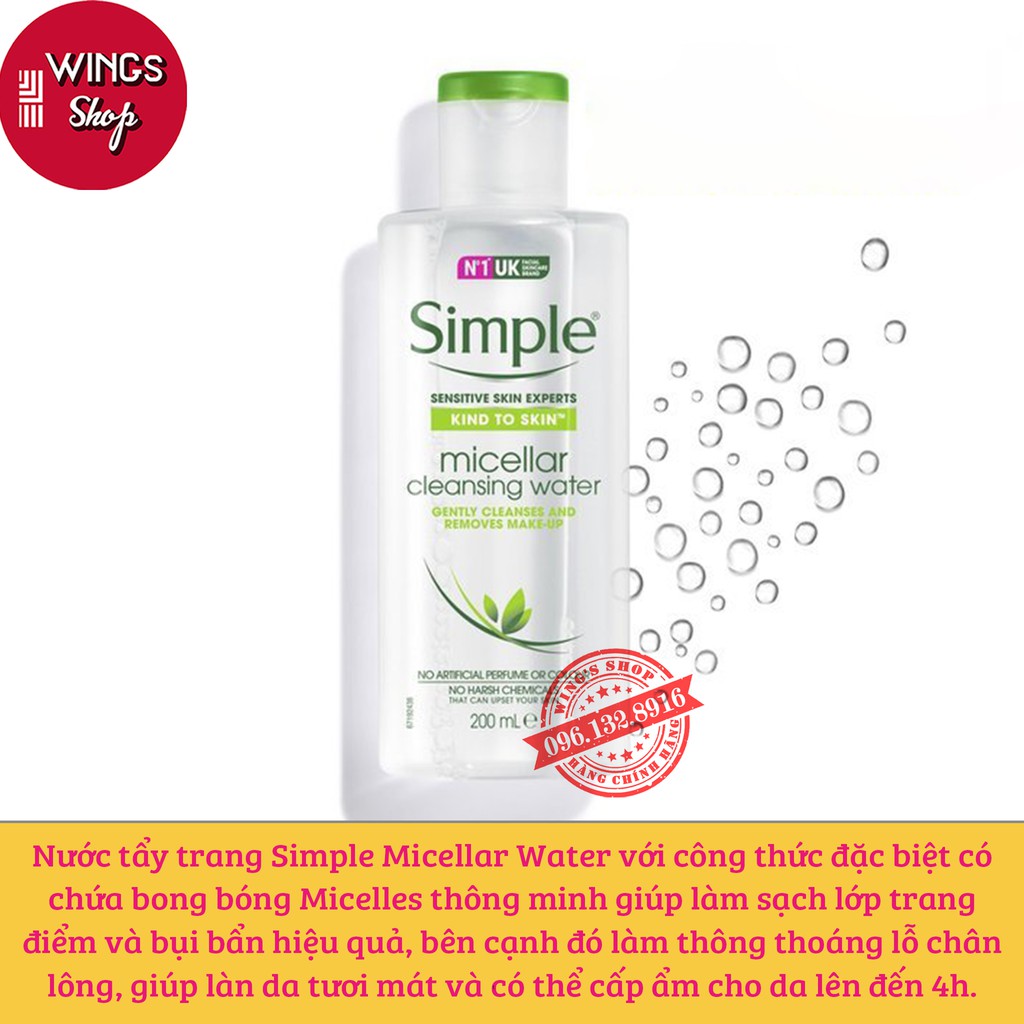 Nước Tẩy Trang Dịu Nhẹ Simple Kind To Skin Micellar Water 200ml