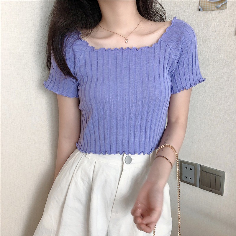 Áo thun tay ngắn IELGY cổ vuông thời trang mùa hè dành cho nữ