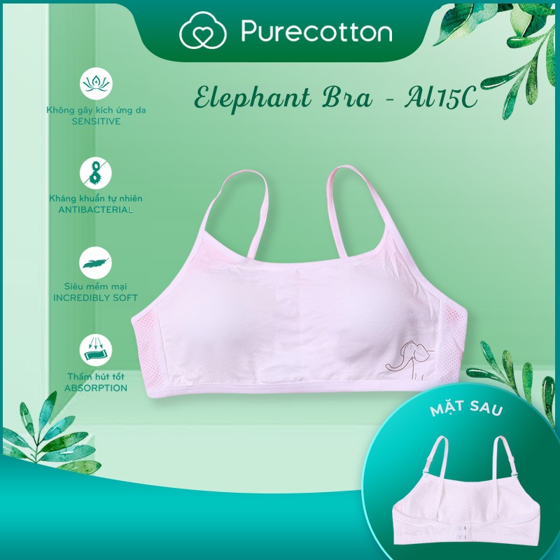 Áo lót không gọng Purecotton cho bé gái chất liệu cotton cao cấp kiểu dáng cài sau có đệm mỏng PC018