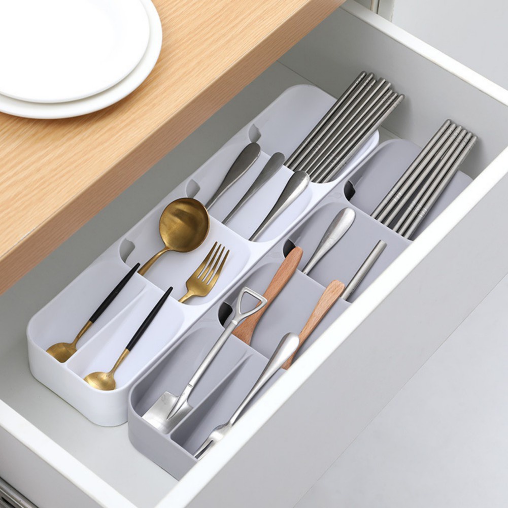 Khay Nhựa Đựng Đũa / Muỗng Vật Dụng Nhà Bếp 4 Ngăn Tiết Kiệm Không Gian 40x11.5x5.5cm