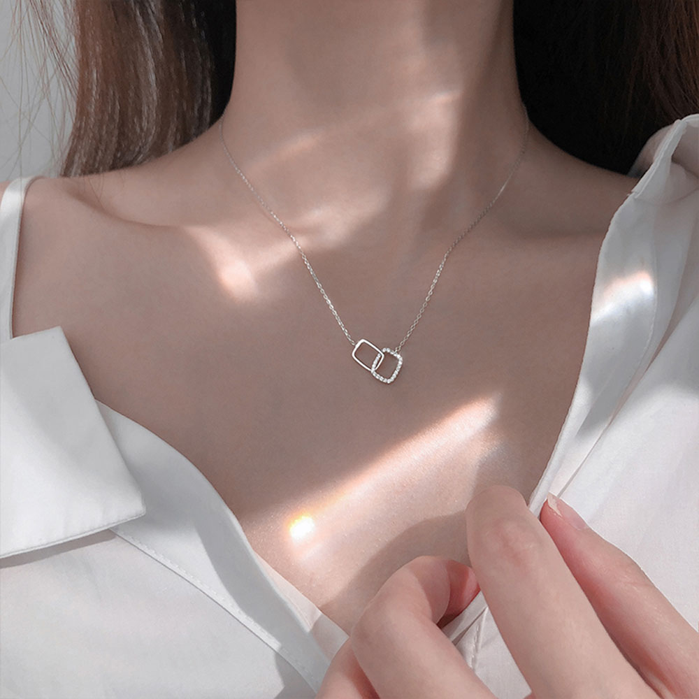 JENIFERDZ Women Choker Necklaces Elegant Fine Jewelry Clavicle Chains Minimalism Brithday Gift|Color Rectangle Double Square Shiny Pendants/Multicolor