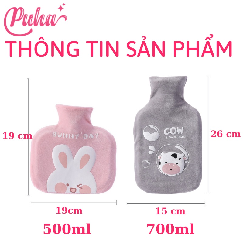 Túi chườm ấm nóng bụng PUHA 350ml chườm nóng sưởi ấm giảm đau bụng kinh nguyệt hiệu quả, vải lông mềm mịn.