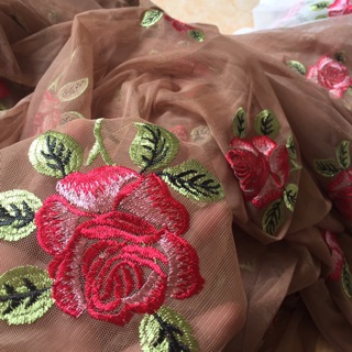 Voan lưới thêu - nâu