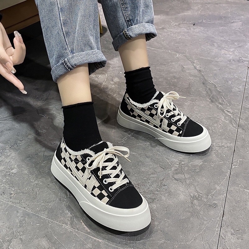 Giày nữ thể thao sneaker đi học đẹp trắng đen big size đế cao 5 cm BRATINA G007