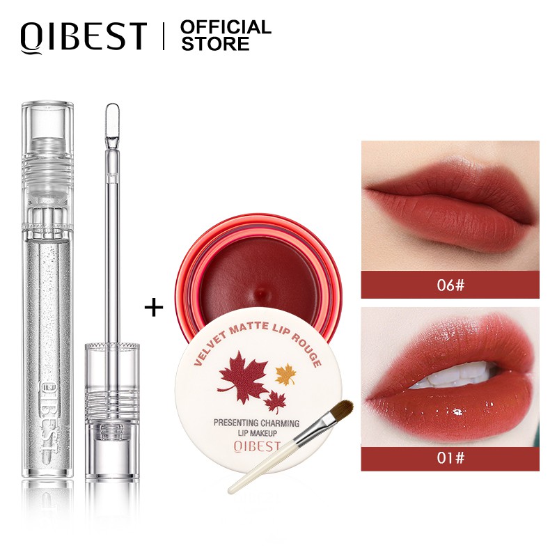 Son bóng + son lì kèm cọ QIBEST mịn mượt như nhung lâu trôi giữ ẩm ống trong suốt có 6 màu tùy chọn 65g | BigBuy360 - bigbuy360.vn