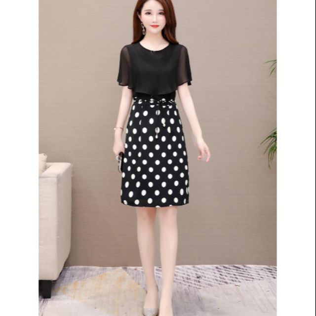 ĐẦM SUÔNG ÔM CHẤM BI CỔ TIM VIỀN REN