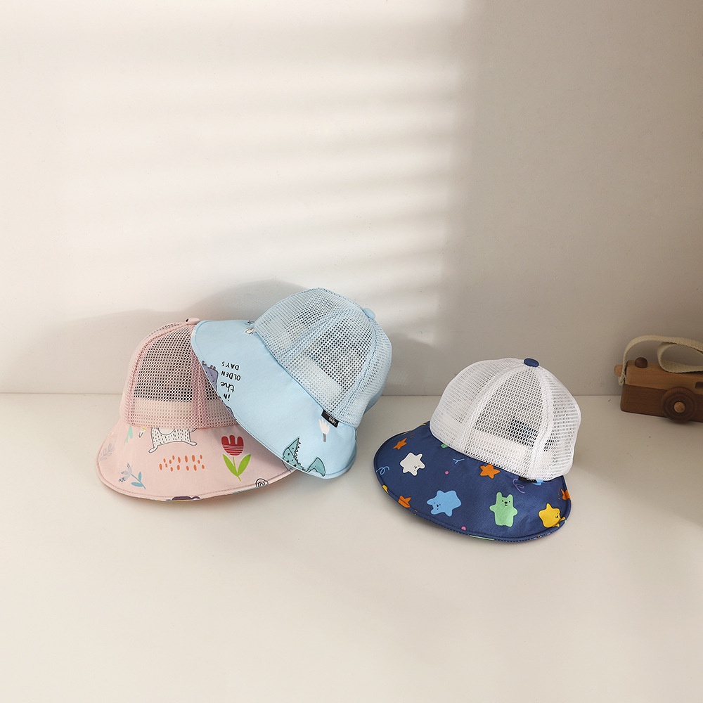 Mũ Lưỡi Trai Vành Rộng Phối Lưới Thoáng Khí In Họa Tiết Dễ Thương Cho Bé