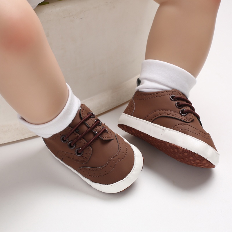 Đôi Giày Da PU Đế Cotton Chống Trượt Cho Bé Trai Sơ Sinh Tập Đi