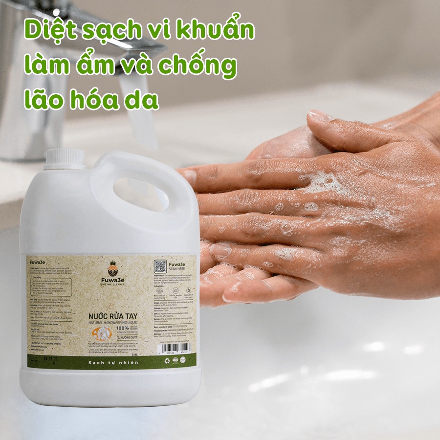 Nước rửa tay sát khuẩn Fuwa3e hữu cơ mùi tinh dầu quýt từ chế phẩm Enzyme sinh học 3.8L ,G-House shop