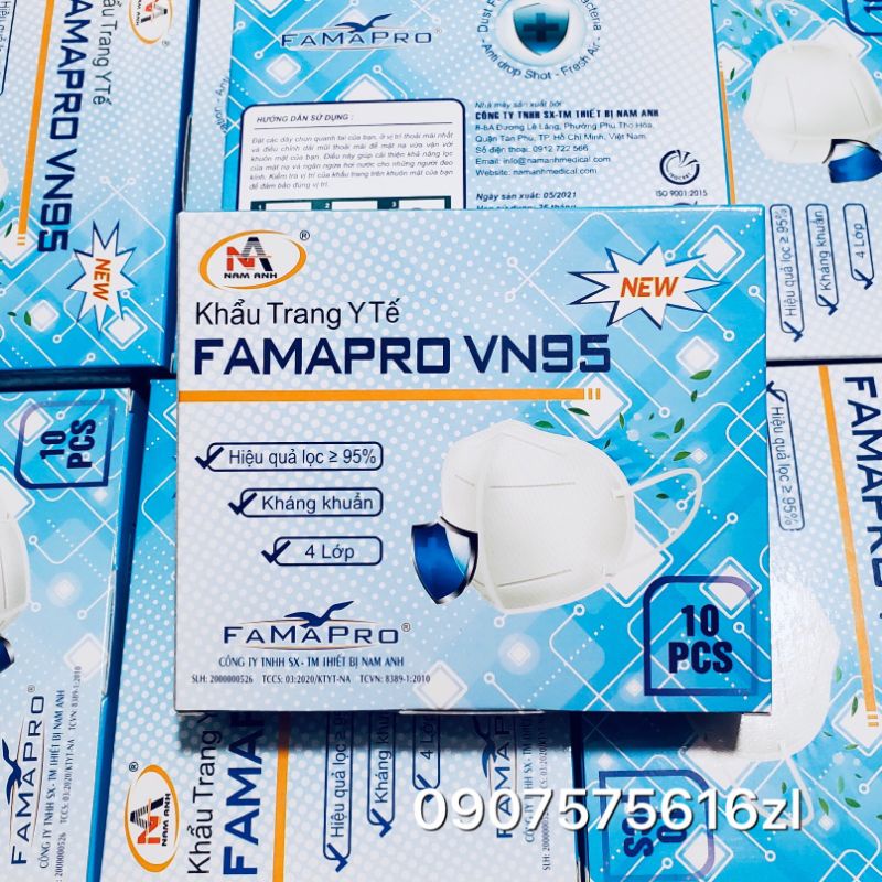 Hộp 10 cái khẩu trang cao cấp VN95, N95, KN95 chính hãng Famapro Nam Anh