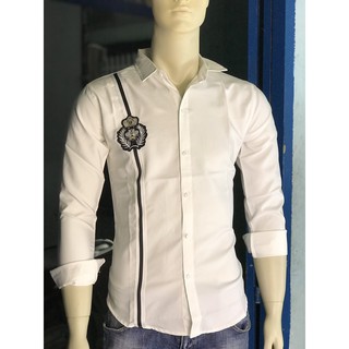 ÁoSơ mi nam Trắng Đẹp  [Ảnh Shop] Họa Tiết Logo Sọc Thunsi