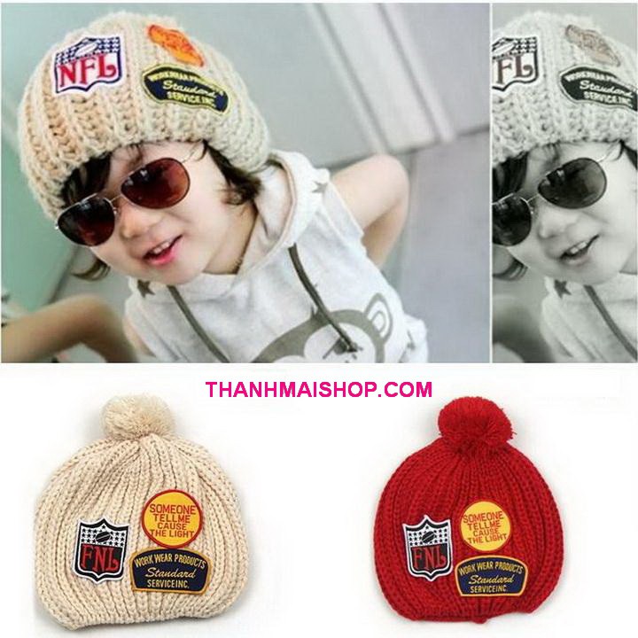 Nón len baby BE016 hình bánh tiêu đính huy hiệu thời trang cá tính