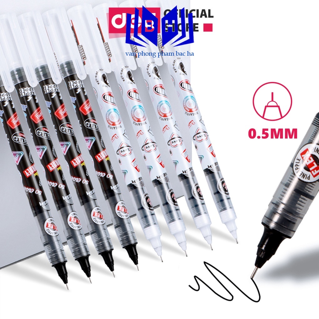 Bút bi nước văn phòng mực gel đen 0.5mm Deli nhanh khô viết thư pháp ống bút liền lâu hết mực thiết kế xinh xắn S876