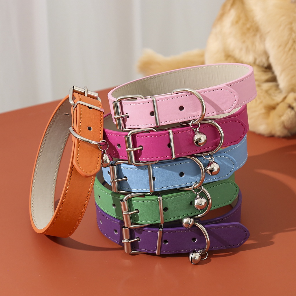 Vòng Cổ Bằng Da PU Mềm 16 Màu Trơn Có Chuông Dành Cho Thú Cưng Chó Mèo Chihuahua