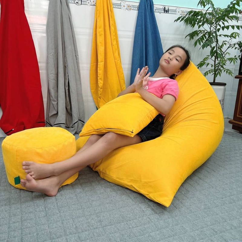 Ghế lười hạt xốp 3ii Home hình kim tự tháp size XL 120x140cm L 100x120cm M 80x100cm vải nhung gân cao cấp mềm mại êm ái