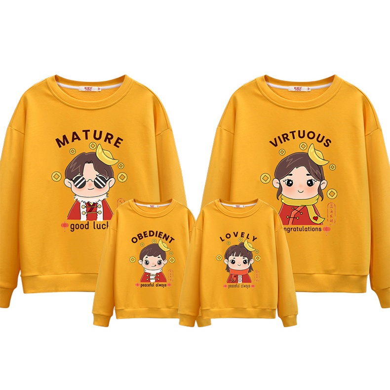 Áo Sweater Gia Đình Familylove - Mẫu Áo Sweater Gia Đình Chibi Mature,virtuous,bdient,lovely Chất Nỉ Da Cá Cotton 100%