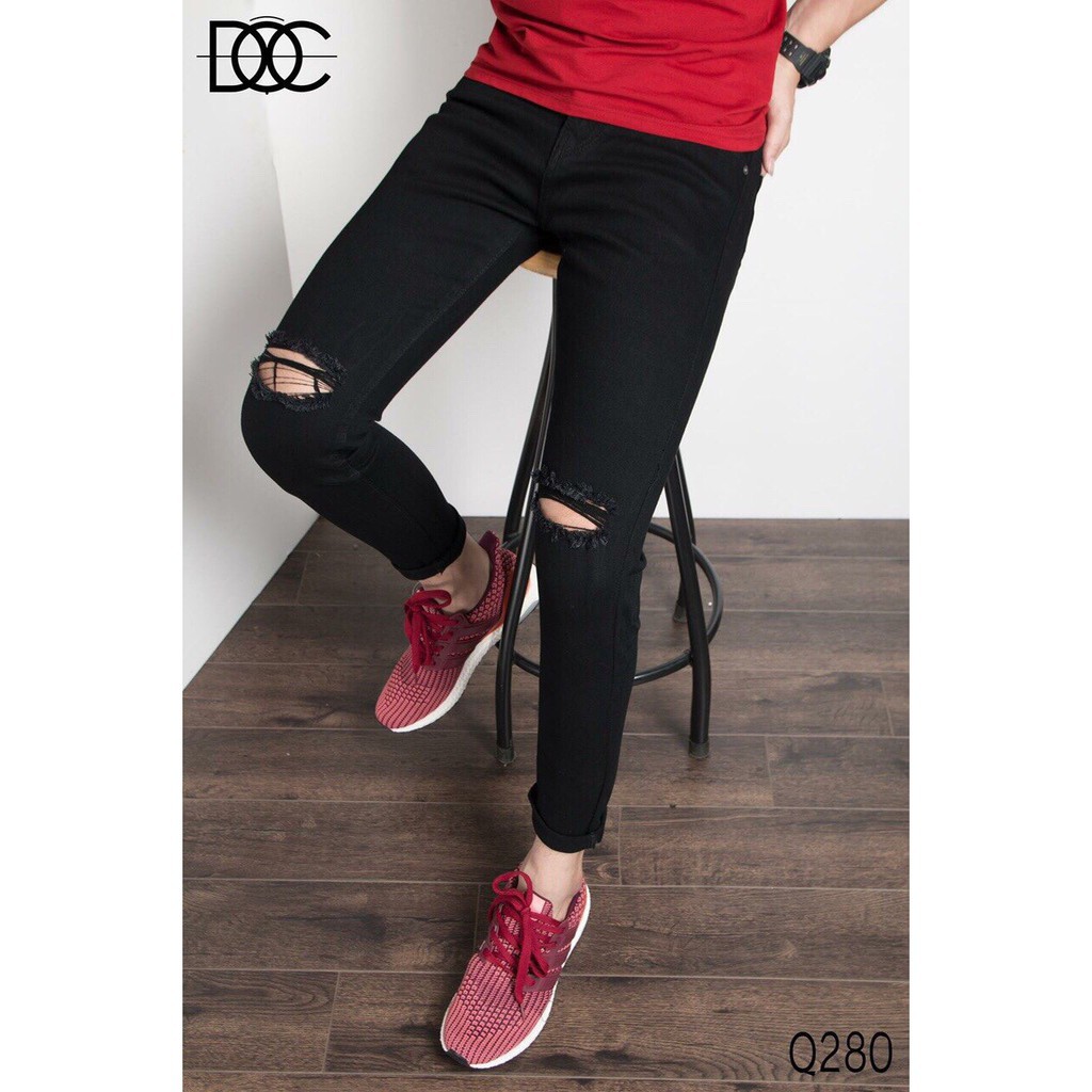 Quần jeans nam rách gối Đen Trắng ôm chân dày dặn co giãn bền đẹp thoải mái (Shop bán Chân Thành Uy Tín) | BigBuy360 - bigbuy360.vn