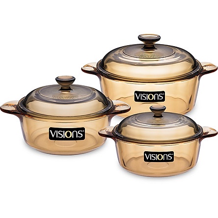 Bộ 3 Nồi Thủy Tinh Visions VS-336 - Made in France - Phân phối bởi CTCP ABMA VN 15/2 Đoàn Như Hài, P12, Q4