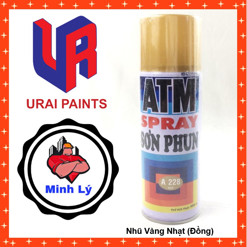 [Hỏa Tốc HCM] Sơn Phun Màu Nhũ Vàng – Bạc – Đồng – Inox ATM Spray Cao Cấp (400ml/chai)