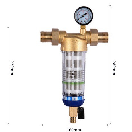 Lọc nước thô đầu nguồn lọc nước nước sinh hoạt xử lý cặn bẩn Lõi Lọc Thép 316 chống ăn mòn có đồng hồ đo áp suất nước