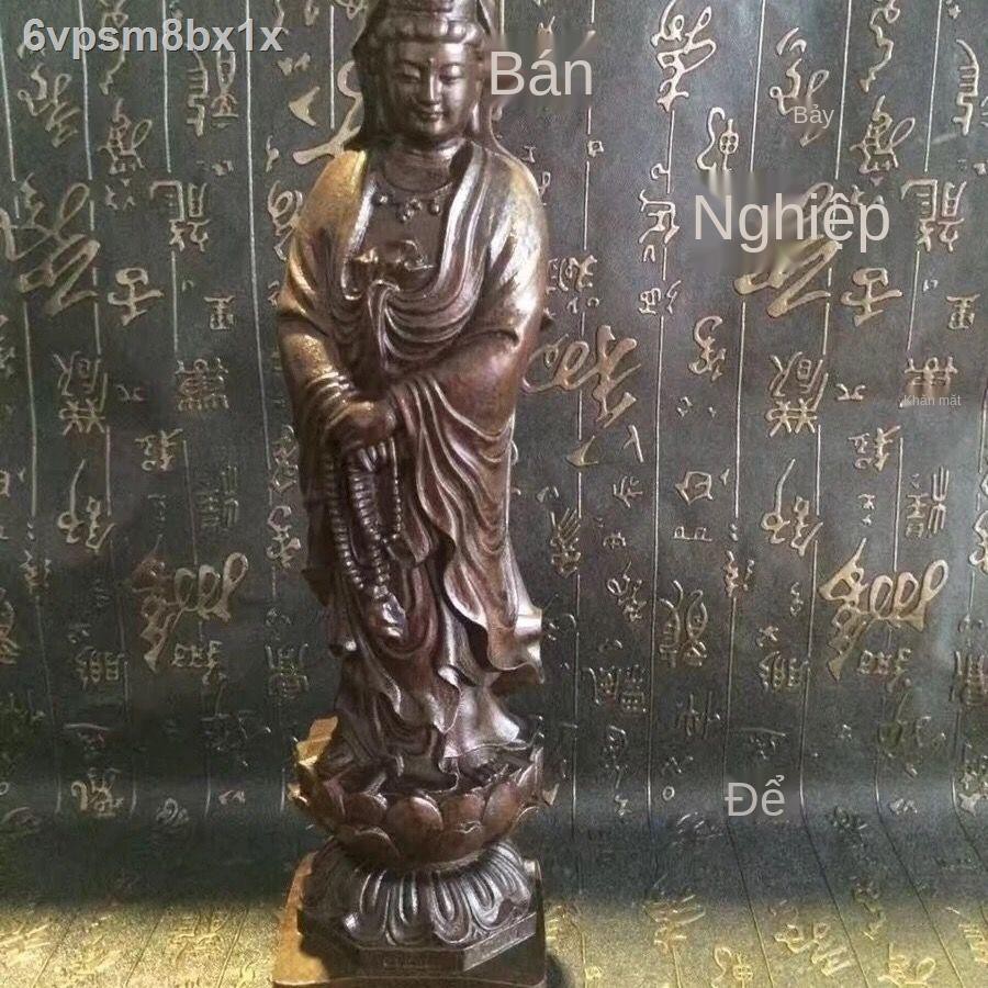 ☊♞Gỗ trầm hương tự nhiên điêu khắc tượng Phật Bà Quan Âm bằng rắn chạm nhà thờ Bồ tát thủ công mỹ nghệ đồ trang trí