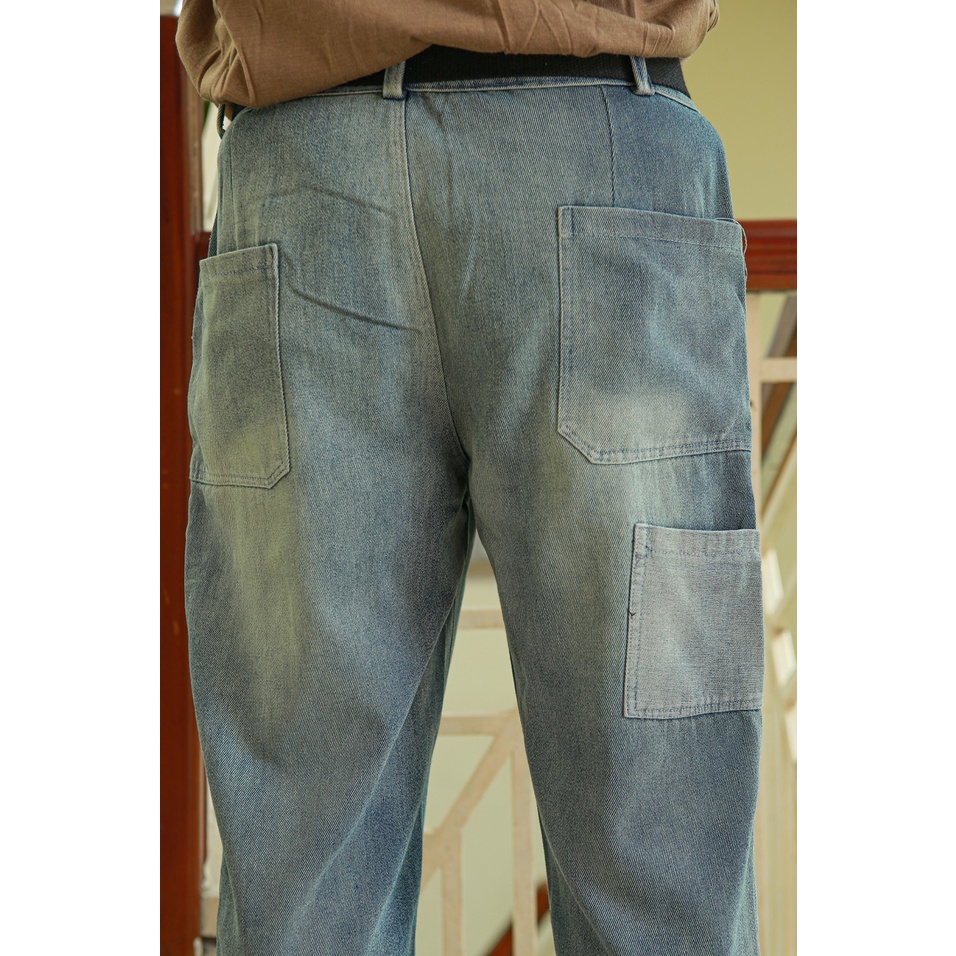 Quần nam ống rộng jean màu nâu chất Cotton vải bỏ dày dặn co dãn thấm hút mồ hôi tốt - Quần Jean T1