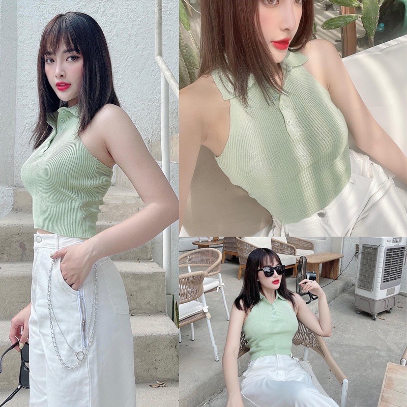 Áo len Croptop Cổ Bẻ Polo Miss Sumey Chuẩn Xịn Loại 1