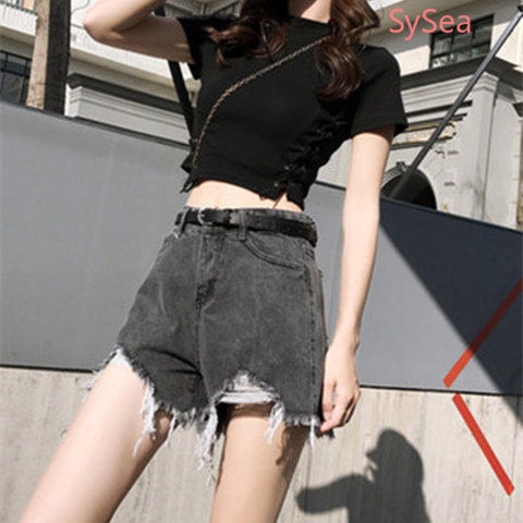 Quần Short Jean Rách Lưng Cao Phong Cách Hàn Quốc