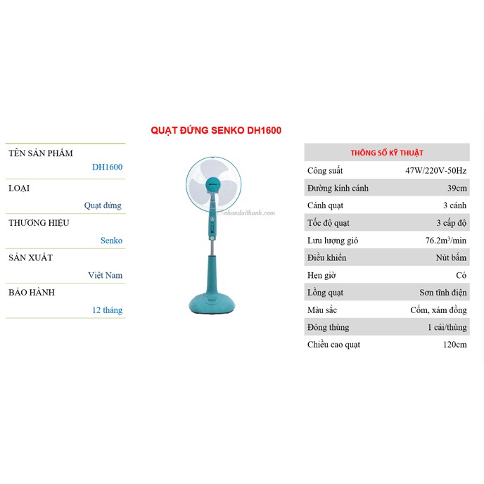 Quạt đứng Senko DH1600( Có hẹn giờ)