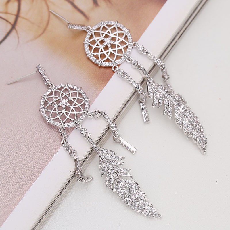 Đôi bông tai dáng dài hình chuông gió Dreamcatcher xinh xắn cho nữ